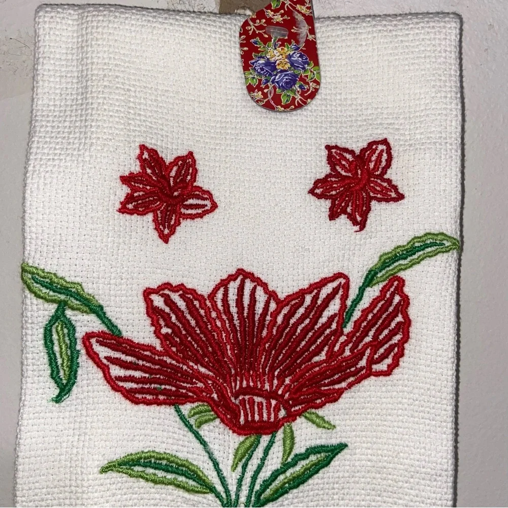 April Cornell  Tea Towel Dish Towel Waffleweave Embroidered Summertime NWT New